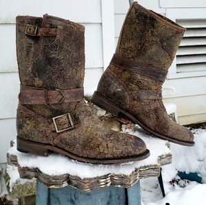 Crackle Glazed Leather Engineer Boots Moto Biker 7